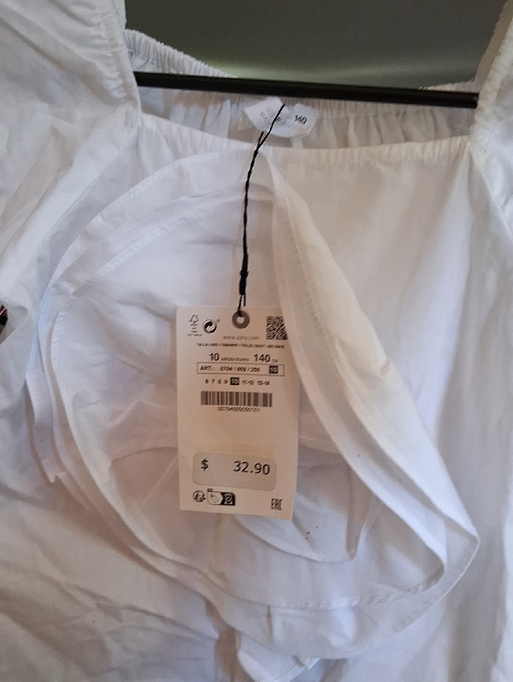 Zara White Layered Ruffle Neck Blouse